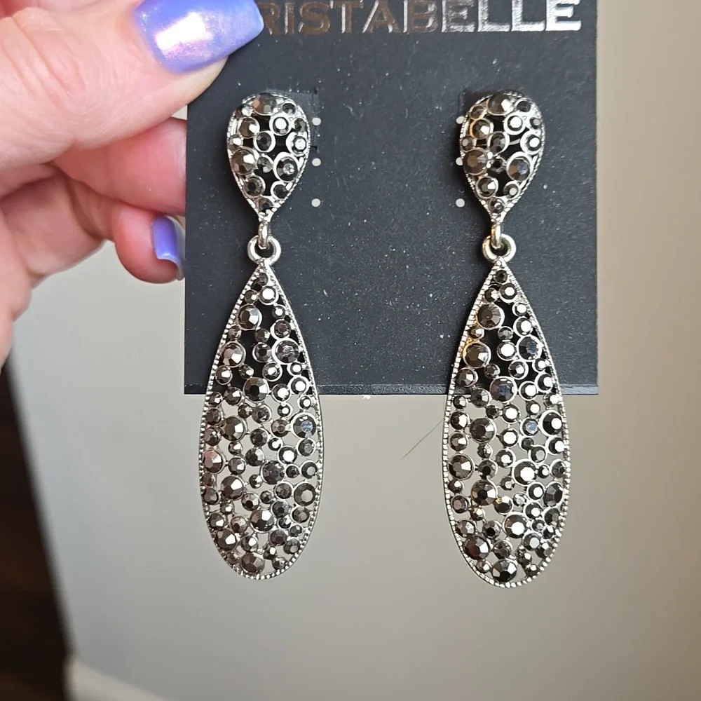 Rhinestone Silver Drop Earrings